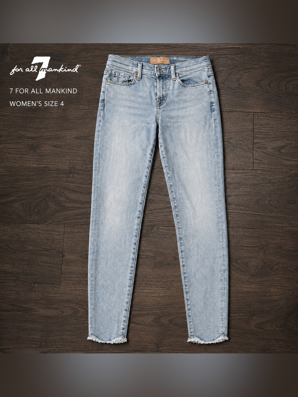 7 For All Mankind Luxe Vintage High-Rise Skinny Jeans with Frayed Hem size 4